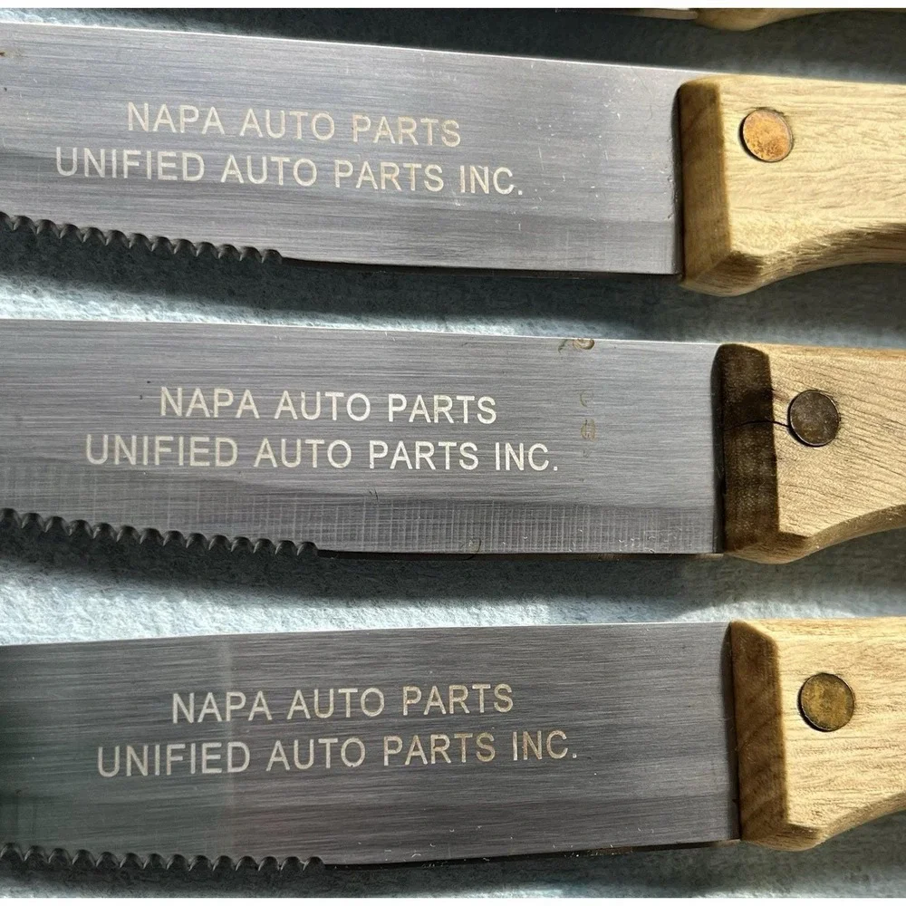 Casselman Steak Knives Set Napa Auto Parts 6 Piece Large Wooden Handle Knife